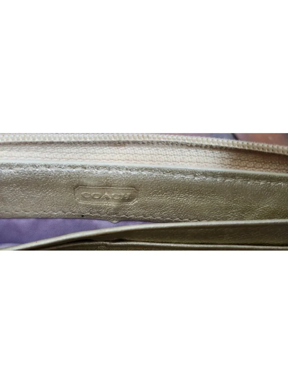 Vintage Coach Signature Zip Around Wristlet Wallet Beige Gold Monogram Clutch